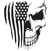 Distressed American Flag Skull Sticker Patriotic Decal – 12” Removable Waterproof Vinyl Bumper Stickers for Car, Truck, SUV, Van, Trailer, Window, Wall, Laptop, Tablet, Glass, Outdoor