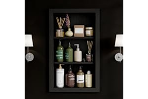 HAIDAIYA 14'' * 24'' Recessed Medicine Cabinet Wall Niche Wood, 3-Tier Bathroom Niche Insert for Drywall, in Wall Shelf Medicine Cabinets Replacement, for Living Room, Bathroom Storage, Black