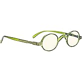 BLUELESS Vintage Round Blue Light Blocker Filtering Readers Small Lens (Green, +1.00)