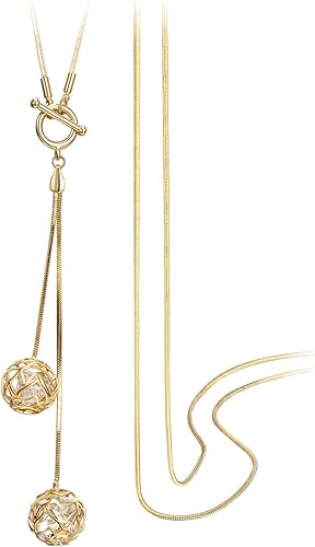 Amazon T400 ロングネックレス レディース 人気 長いネックレス ゴールド ファッションのラリエット 秋冬アクセサリー 女性用 ネックレス 通販