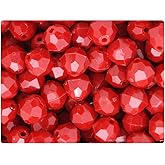 BeadTin Red Opaque 12mm Faceted Round Plastic Craft Beads (180pcs)