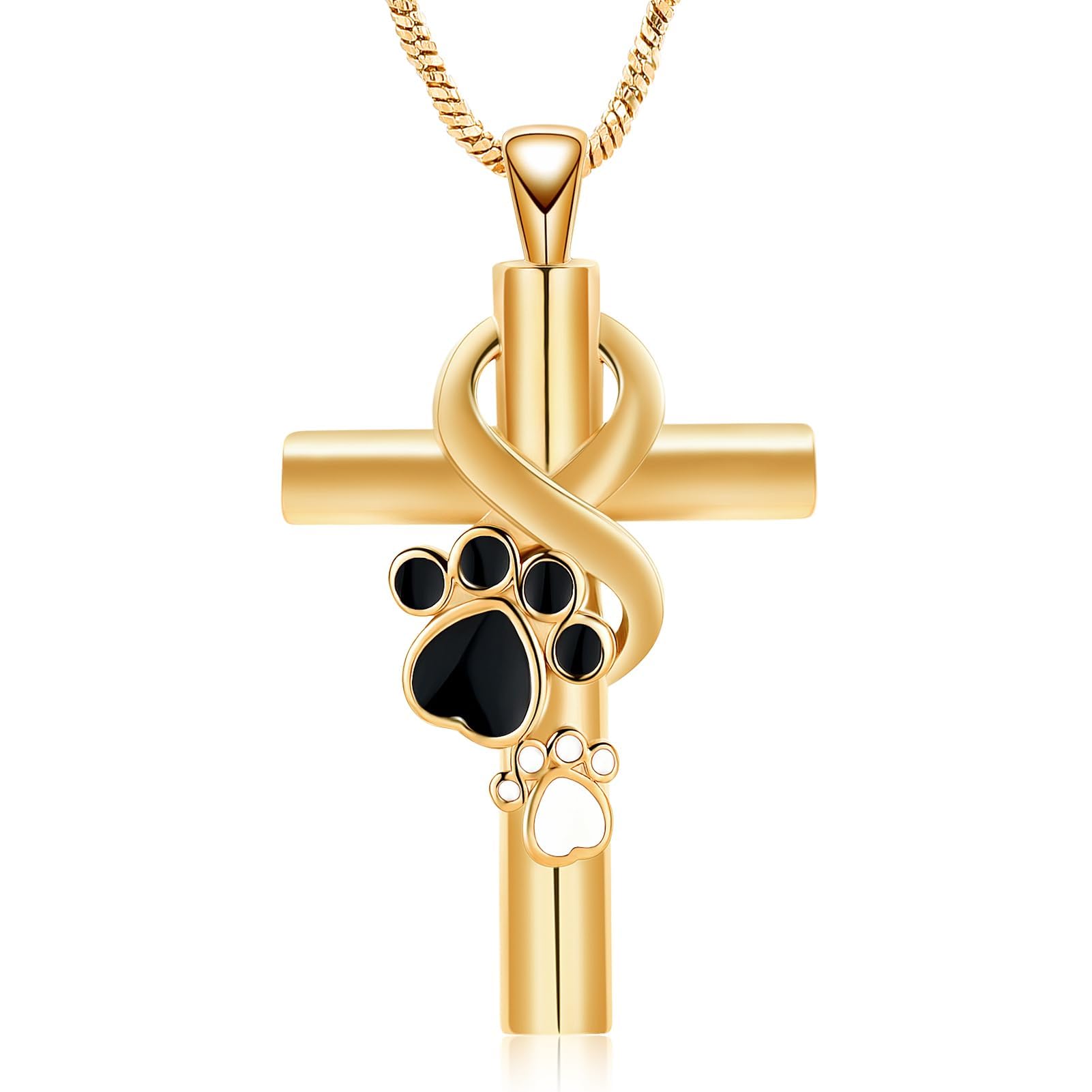 QGJNSGC Cross Urn Necklace for Ashes Paw Print Cremation Jewellry with Funnel Filler Kit Ashes Necklace for Human Women Girl Pets