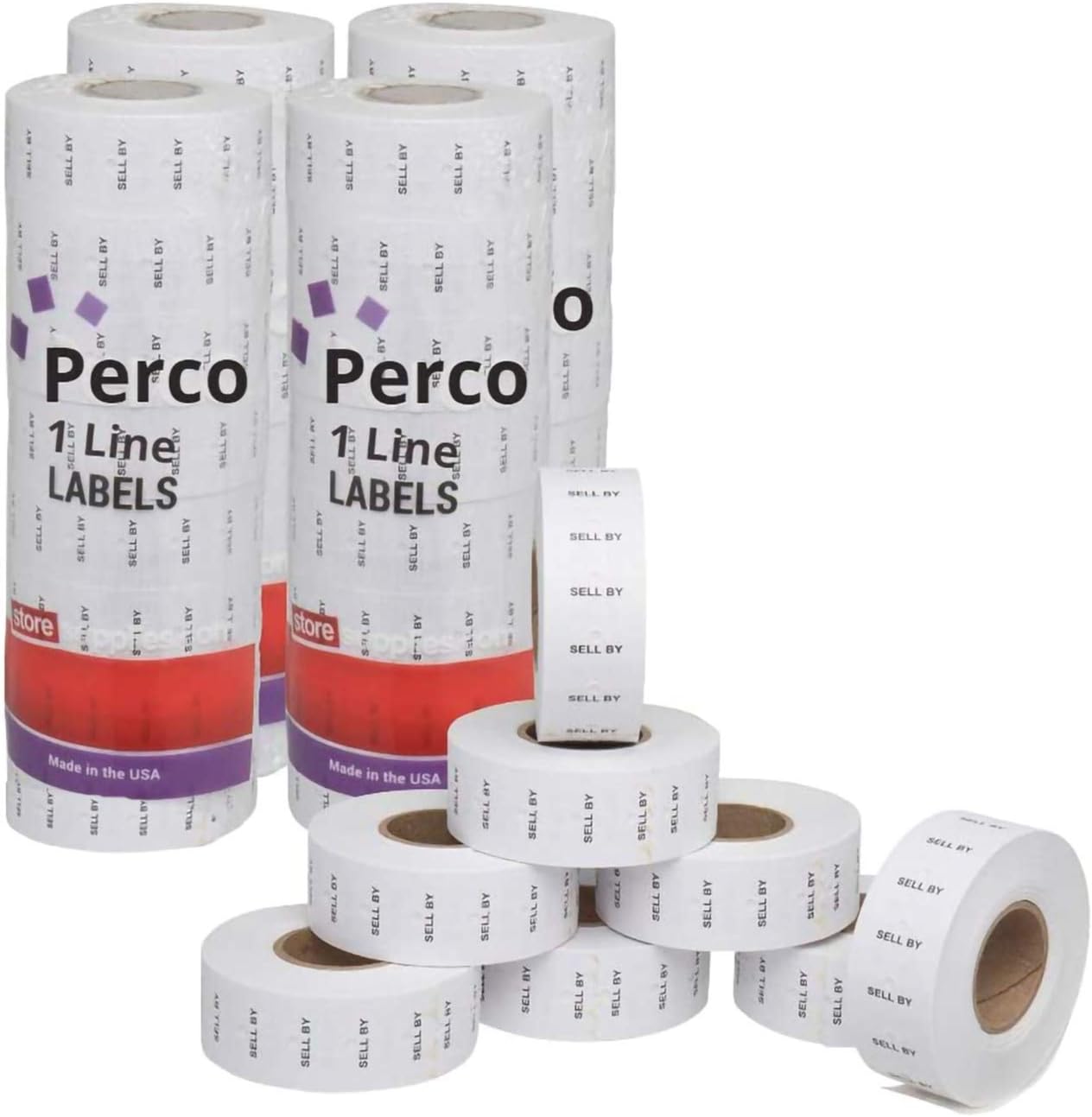 Perco"Sell by" 1 Line Labels - 4 Sleeve, 32, 000 Sell by Labels for Perco 1 Line Date Guns - Bonus Ink Roll : Office Products