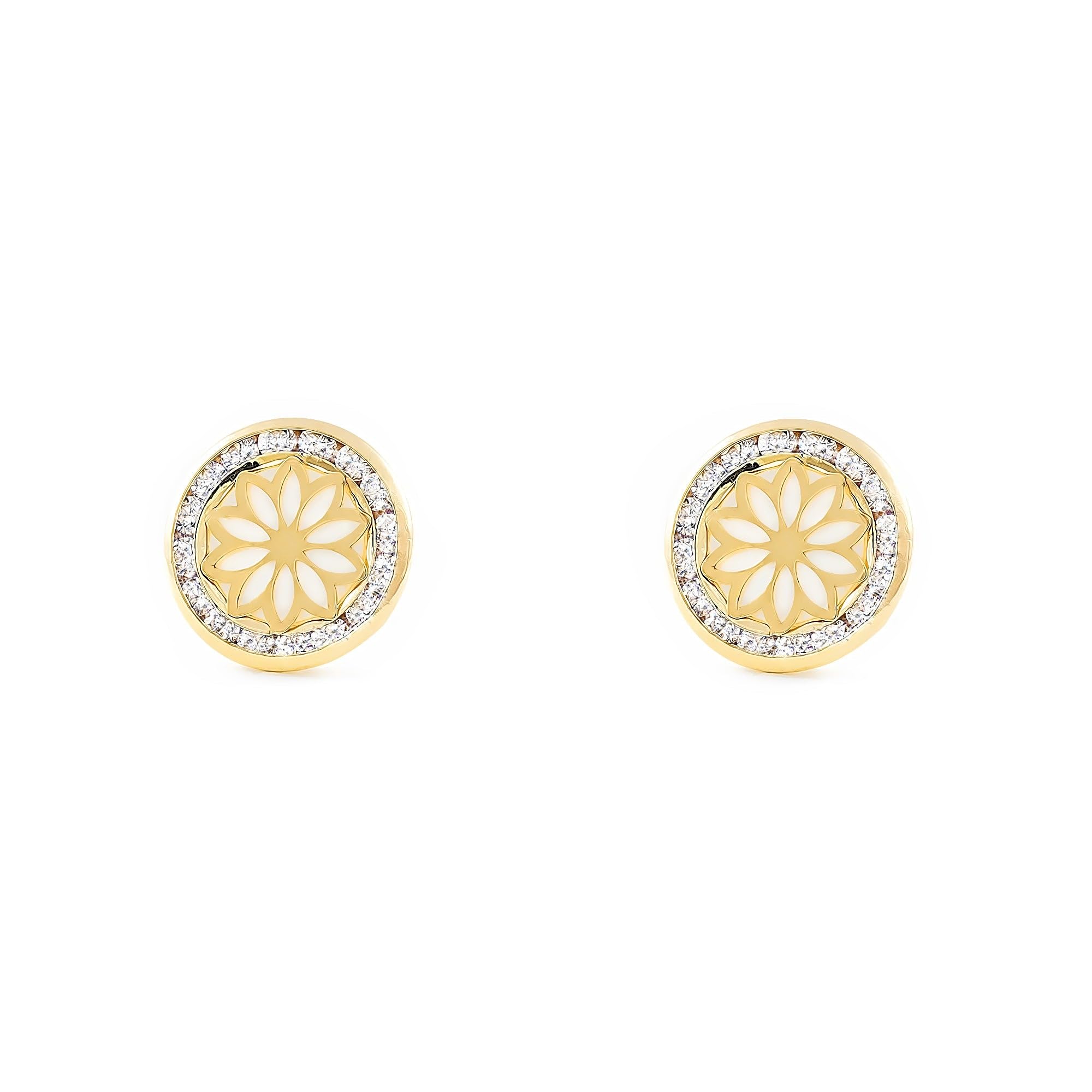 9ct Yellow Gold round Flower nacre Children's Earrings