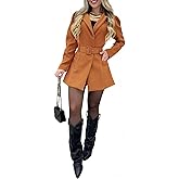 CHICME Blazer Romper for Women Notched Collar Puff Sleeve Fall Jumpsuit with Detachable Belt