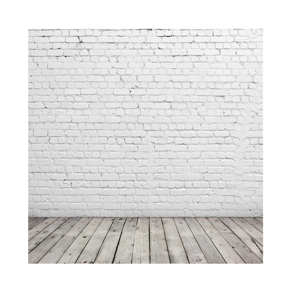 Aoihrraan 2x2m White Brick Wall Backdrop Vintage Old Brick Wall Retro Wooden Floor Photography Background Wedding Baby Shower Party Banner Girls Boys Adults Artistic Portrait Photo Studio Props