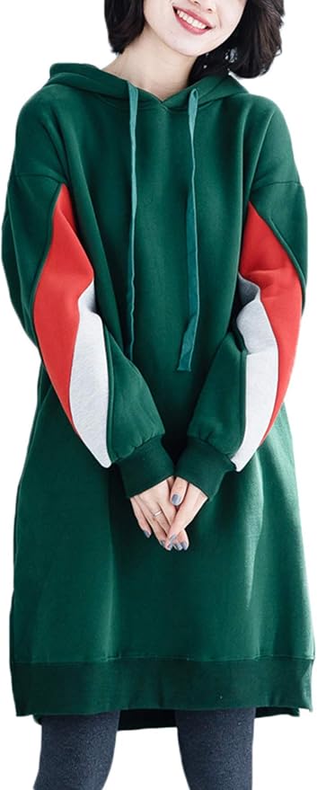 Amazon Gergeousワンピース レディース 厚手 ゆったり ロングパーカー ハイネック スウェット おしゃれ マキシワンピース ロング丈 体型カバー チュニック 秋 冬 大きいサイズ Freesizeグリーン ワンピース チュニック 通販