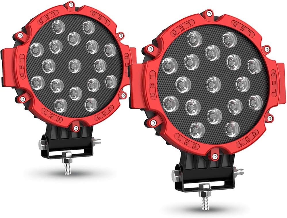 2PACK 7" LED Offroad Pod Lights Bar 51W with Mounting Bracket, Red Round Spot Bumper Driving Lamp Headlight Fog Light for Offroader, Truck, Car, ATV, SUV, Jeep, Construction, Camping, Hunters: Automotive