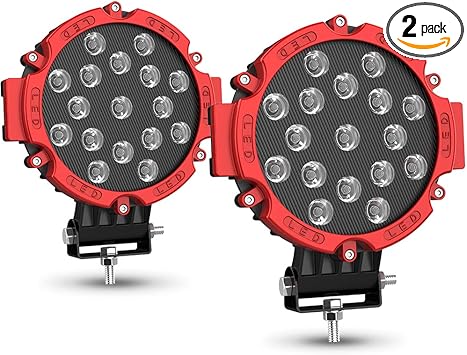 2pack 7 Led Offroad Pod Lights Bar 51w With Mounting Bracket Red Round Spot Bumper Driving Lamp Headlight Fog Light For Offroader Truck Car Atv