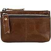 Wugebud 1 Pcs Leather 3 Zipper Coin Purse Wallet With Key Ring, Coin Organizer, Change Holder, Leather Zipper Storage Bag for Men