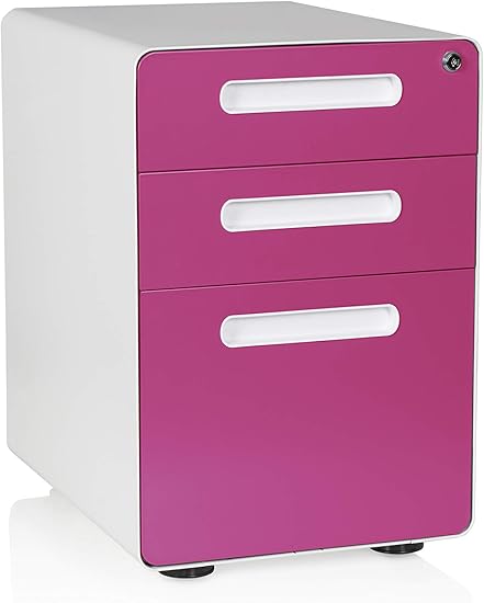 Hjh Office 743005 Drawer Unit Color Plus Metal White Pink Mobile
