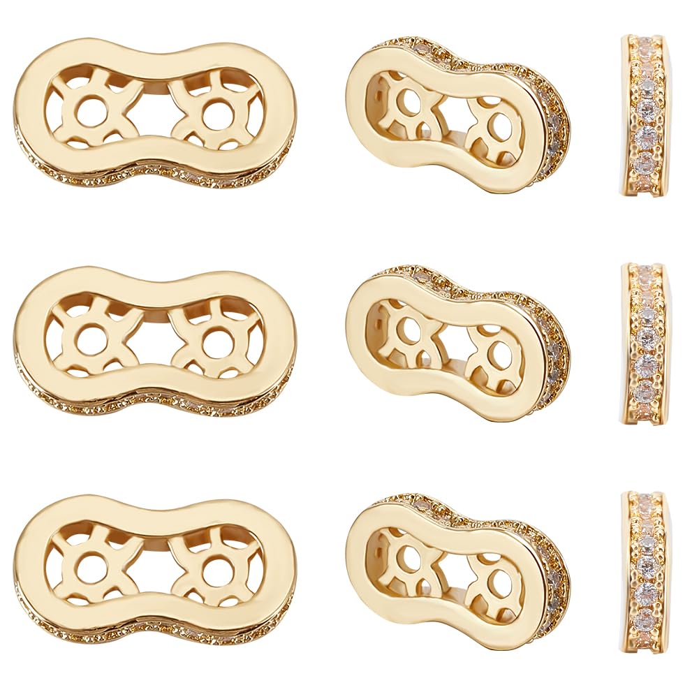 Beebeecraft 1 Box 8Pcs Spacer Beads 18K Gold Plated Brass Cubic Zirconia 2 Holes Spacer Bar Beads Link Connectors 13mm Long Beads for Jewellery Making Bracelets Necklace