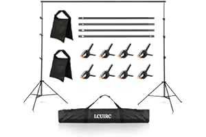 Photo Backdrop Stand, LCUIRC 10x8.5ft (WxH) Photo Background Banner Stand with 4 Crossbars, 8 Spring Clamps, 2 Sandbags, and Carrying Bag for Parties Events Decoration Advertising Display