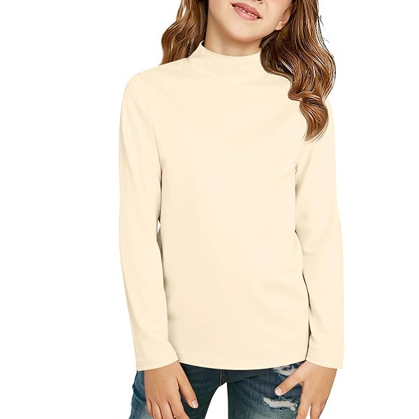 Floerns Girls Turtle Neck Long Sleeve Rib Knit Top - Solid Color Tee, White, Size 9 Years - View #5