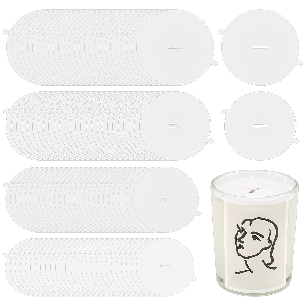 FINGERINSPIRE 120 Pieces 5.8~7.9cm Blank Paper Candle Lids Flat Round White Candle Dust Covers with Pull Tab Candle Dust Protectors Candle Topper Protection Accessories for Craft Candles Making