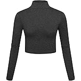 Kindcall Lightweight Mock Turtleneck Crop Tops Long Sleeve Casual Base Layer for Women