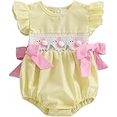 MoZiKQin Baby Girl 4th of July Outfit Newborn American Flag Bubble Romper Bowknot Ruffle Bodysuit Smocked Baby Clothes