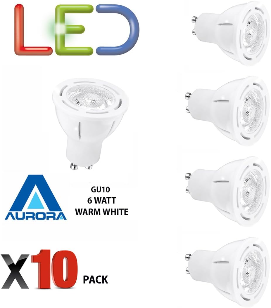 Pack of 10 Aurora 6W GU10 Premium Aone LED Light Bulbs Warm White 3000k