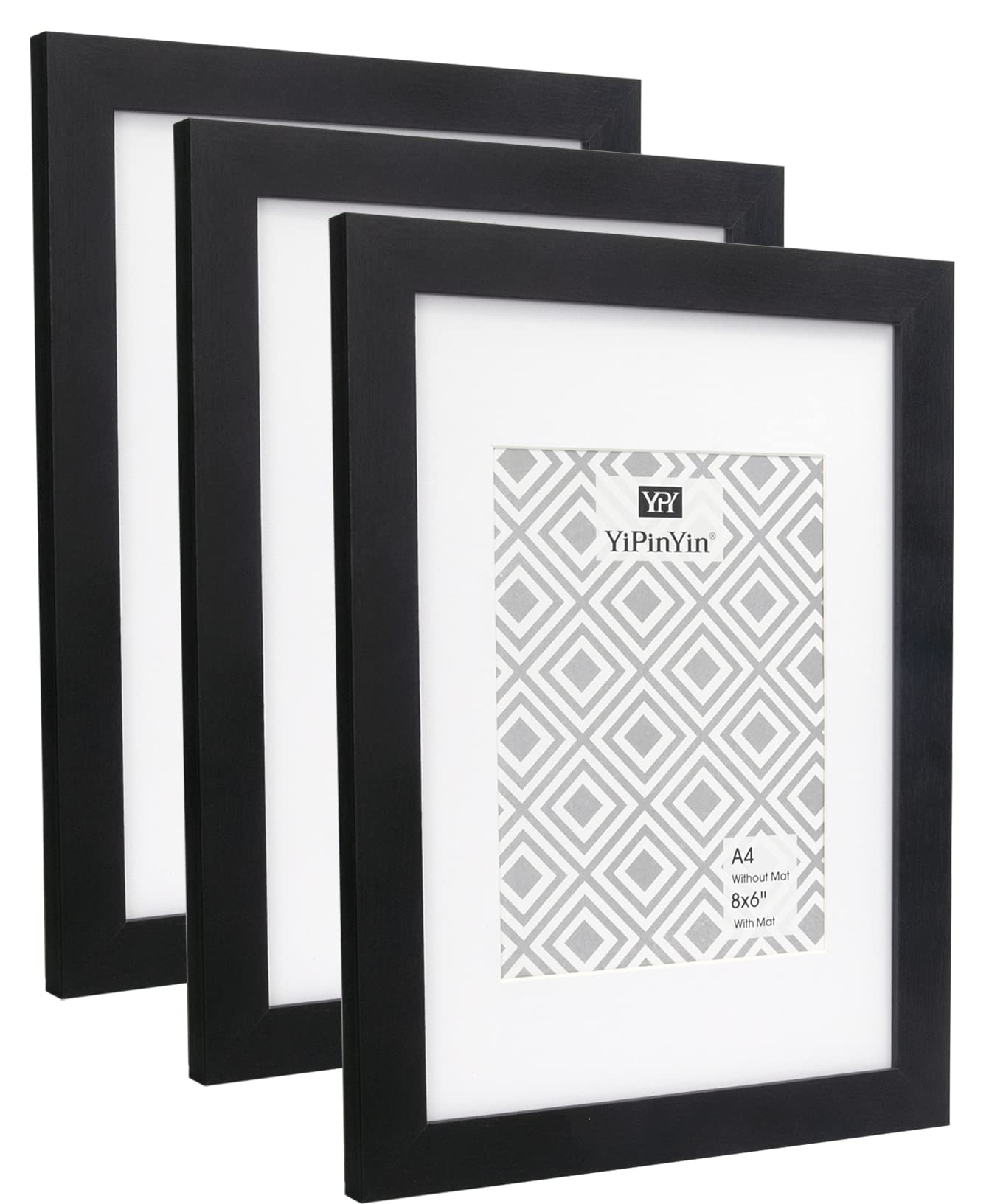 A4 Black Photo Frames With Acid Free Mount for A5(8x6) Set Of 3, Garllery A4 Ducoment Picture Frames 3 Packs, 8 x 6 '' Picture frames with a delicate Wooden grain texture For Wallmounted & Desk Top โ image 1