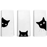 Kemingni Funny Moody Black Cat Kitchen Towels Set of 3, Black Cat Gifts for Women Men, Pet Lover Owner Gifts Decorative Hand Dish Tea Towels for Bathroom Kitchen, Cats Bathroom Decor, 16x24 Inch