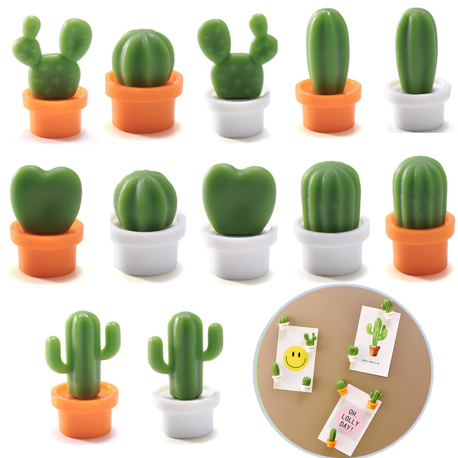 Bogoro Cactus Strong Magnets for Fridge,12 Pieces Magnets for Fridge,Cactus Fridge Magnets,Magnet Stickers,Cactu Refrigerator Magnet Stickers,Plant Fridg Magnetic Decoration for Kitchen Office Room