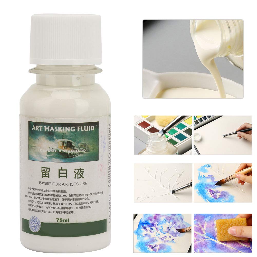 Watercolor Painting, Art Masking Fluid, Easy to Remove, Fast Drying, Excellent Results, Large Cover Areas for Ink, Watercolor, Gouache Painting (75ML) with, Versatile Use