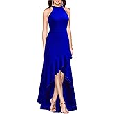 MUSHARE Women's Halter Neck Ruffle Split Bodycon Formal Evening Party Long Dress