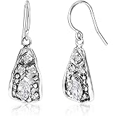 925 Sterling Silver Dangle Earrings for Women - Triangle Shield with Cubic Zirconia Vintage Design - Hypoallergenic, Lead & Nickel Free - Artisan Handcrafted Statement Earrings by Jean Rachel Jewelry