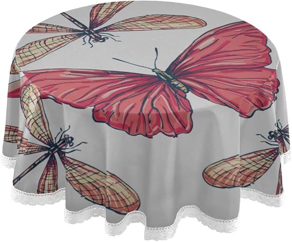 Cubiertas de Mesa Redondas Hermosa Mariposa y libélula Cubierta de Mesa