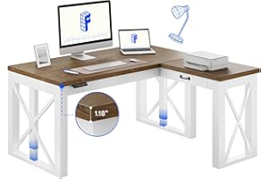 FLEXISPOT L-Shaped Executive Electric Standing Desk, 55"x48" Wood Farmhouse Home Office Height Adjustable Corner Desk with Drawer (3 Packages)