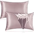 Veaken Silk Pillowcase for Hair and Skin, 2 Pack 100% Mulberry Silk Pillowcase 25 Momme, 600 Thread Count, Both Side Pure Silk Pillow Cover with Hidden Zipper (ApricotGray, Queen 20''×30'')