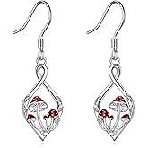 Mushroom Drop Earrings for Women 925 Sterling Silver Infinity Dangle Earrings for Girls Mushroom Jewelry Gift