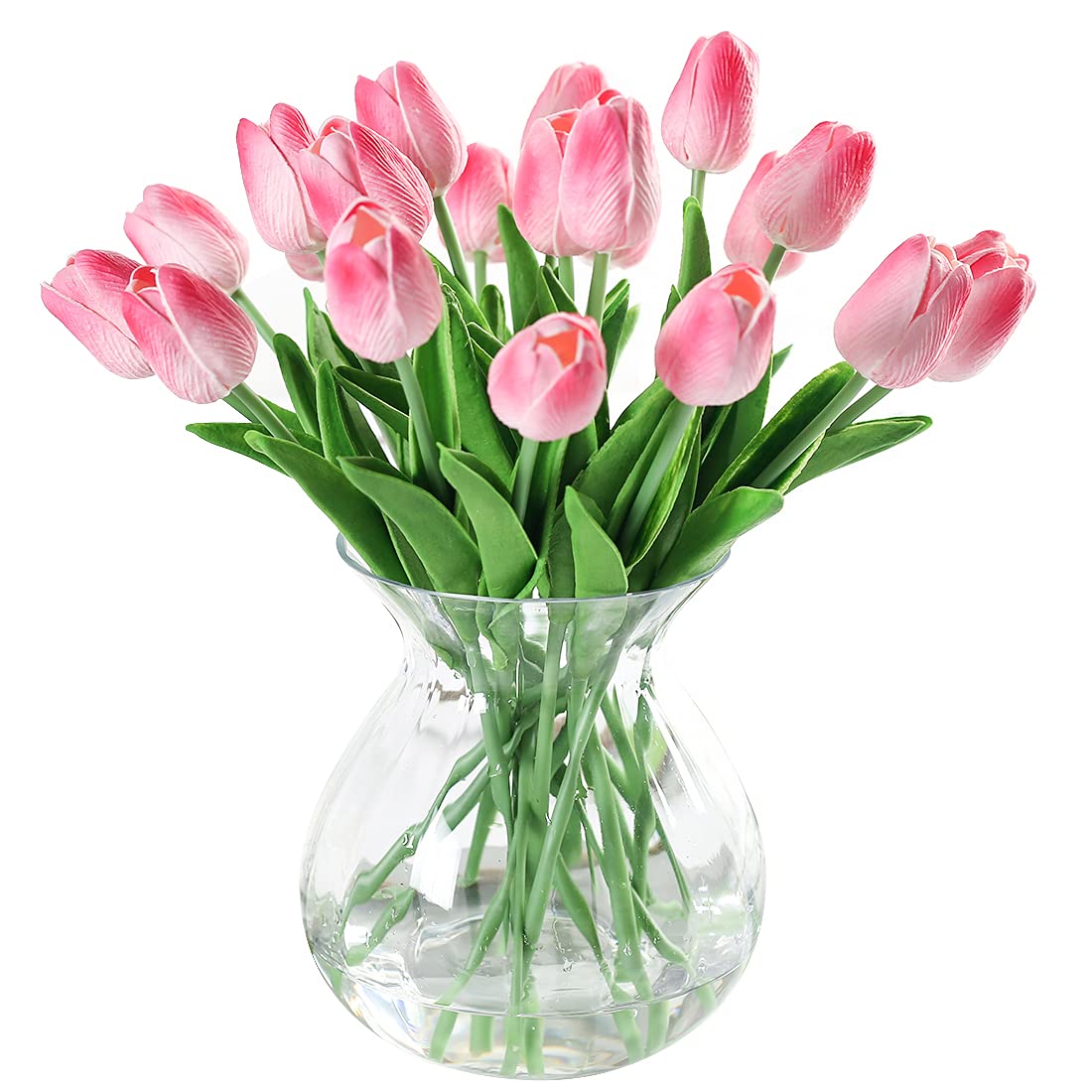 JUSTOYOU 10pcs Real Touch Latex Artificial Tulips Flowers Fake Tulips Flowers Wedding Bouquets for Wedding Home Garden Decoration (Pink)