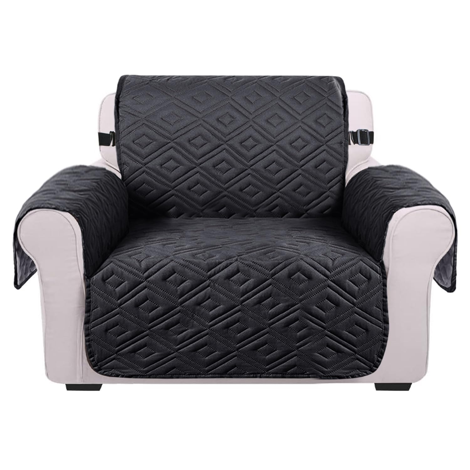 Imperial Rooms Sofa Cover 1 Seater Black - Dark Grey Non Slip Sofa Slipcovers 100% Water Resistant Reversible Quilted Sofa Protectors from Pets/Dogs, Adjustable Elastic Strap Couch Covers