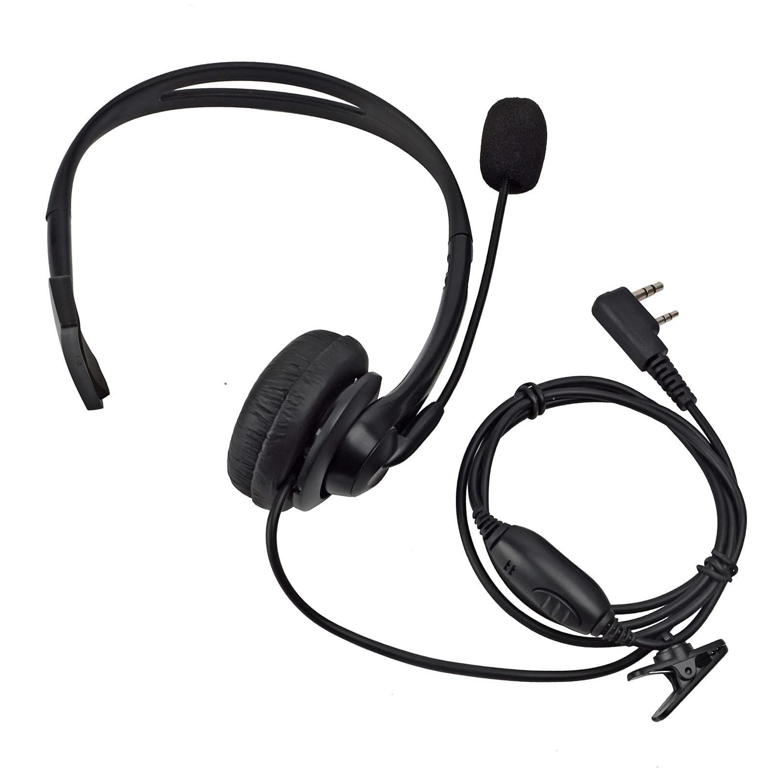 UAYESOK Two Way Radio Overhead Earpiece Headset 2 Pin with Boom Mic Compatible with Kenwood TK-2107 TK-3501 Baofeng UV-5R 888S Retevis RT24 RT27 H777 eSynic Wouxun Protalk Walkie Talkie