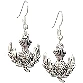 Scottish Thistle Charm Earrings, Handmade Antique Silver Celtic Dangle Jewelry, National Flower of Scotland