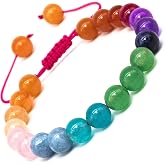 DAZCOLO Gemstone Adjustable Braided Cord Bracelet | Handmade Natural 8mm Round Stone Beads with Adjustable Fit, Meditation Yoga Crystal Jewelry Gift for Women and Men