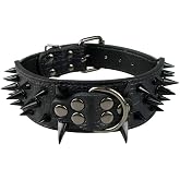 Serijoars Spiked Studded Dog Collar, PU Leather Dog Collar, Adjustable Pet Collars for Medium or Large Breed Pet (XL, Black3)