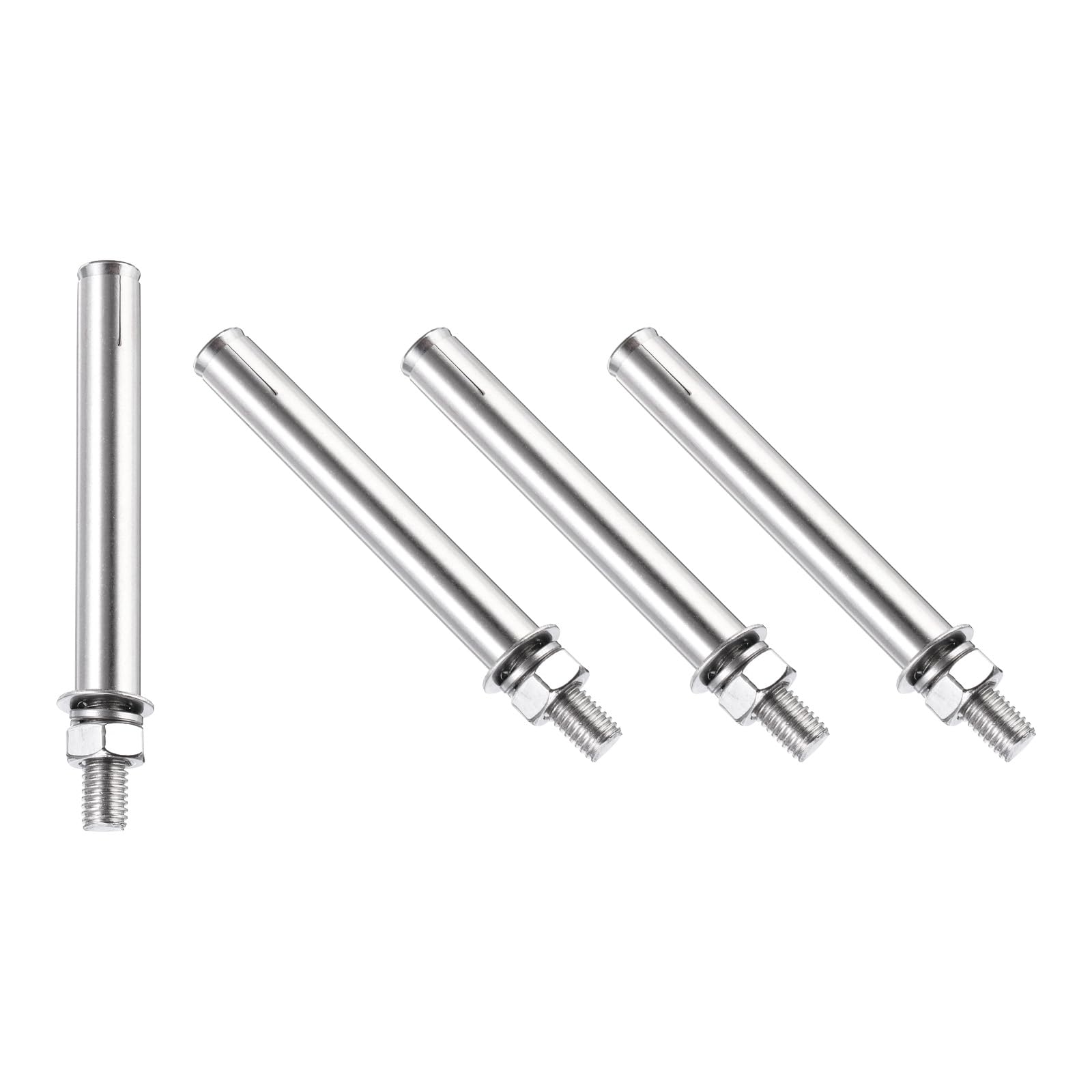 PATIKIL M10 x 120mm Expansion Bolts, 4Pcs 304 Stainless Steel Expansion Screw Bolts Sleeve Anchoring Fastener for Wall Concrete Brick Wall Drywall Air Conditioner, Silver