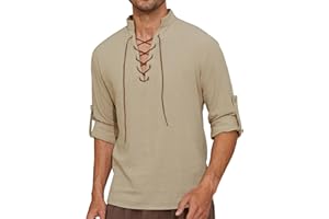 Vinsekep Mens Long Sleeve Shirts Renaissance Viking Pirate Cosplay,Cotton Breathable,US Size S-3XL