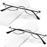 TOVEEN 2 Pack Half Lens Reading Glasses Blue Light Blocking, Half Moon Frame Semi Rim Spring Hinge Readers with Case for Men Women Black/Gunmetal +2.25