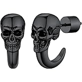 FaithHeart Skull Hoop Earrings for Men Silver/Black/Gold Stainless Steel Gothic Huggie Hoops Earring Lightweight Hypoallergenic Punk Cool Rapper Hip-hop Ear Jewelry Gifts