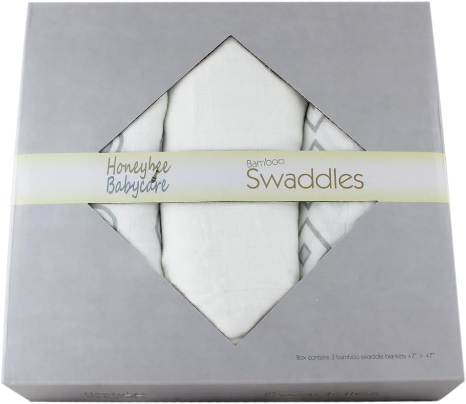 Organic Bamboo Muslin Swaddle Blankets for Swaddling Baby and Comforters for Toddlers. Unisex Design As a Pack of 3 Size 47" x 47"