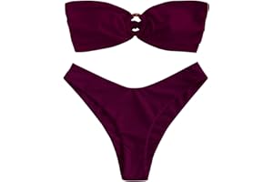 ZAFUL Women's Bandeau Bikini O Ring Strapless Tie Back High Cut Two Piece Swimsuit Bathing Suits