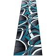 Masada Rugs, Sophia Collection Hand Carved Area Rug Modern Contemporary Turquoise White Grey Black (2 Feet X 7 Feet 3 Inch) Runner