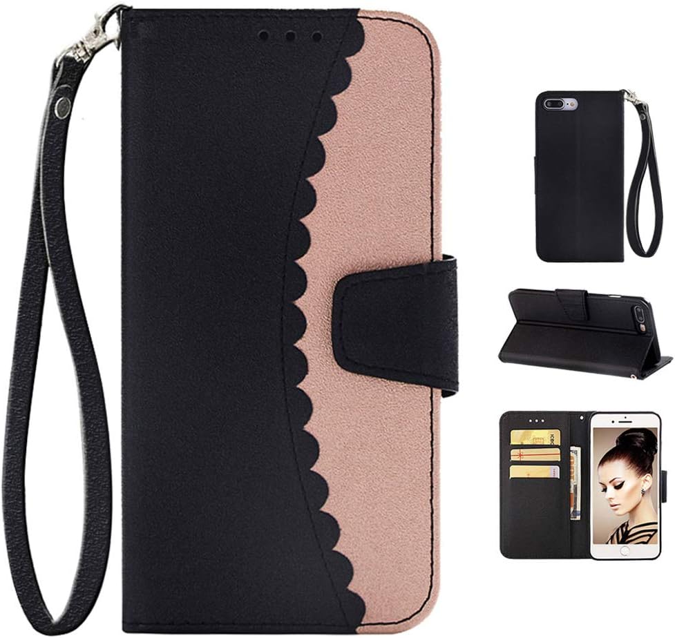 iPhone 8 Plus Case and Wallet Leather Cover,iPhone 7 Plus Case with Card Holder Kickstand Strap,iPhone 6S Plus Case Heavy Duty iPhone 6 Plus Case Silicone Case for iPhone 8 7 6S 6 Plus 5.5 Inch-Black