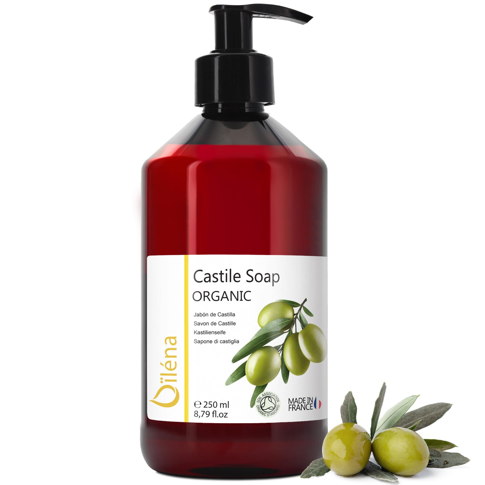 Organic Olive Oil Soap, Castile Liquid Soap, Facial Cleaning, Antibacterial Soap, Handwash Liquid Soap, Cleansing Gel, Hair Soap, Castile Soap for Plants, Foaming, Unscented 250 ml 8.81 fl oz