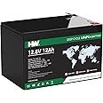 HW 12V Lithium Battery 12Ah, Rechargeable 12V LiFePO4 Batteries, 6000+ Deep Cycles, 12A Built-in BMS, Low Self-Discharge Rate for RV, Power Wheels, Fish Finder