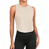 Fisoew Womens Workout Cropped Tank Tops Racerback Sleeveless Crewneck Running Yoga Active Shirts