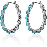 Natural Turquoise Dangle Metal Large Oval Earrings Vintage Statement Teardrop Earrings Bohemian Delicate Hoop Earrings for Women(O)